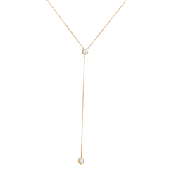 Fashion Sterling Silver Two CZ Stone Y Shape Drop Lariat Choker Necklace