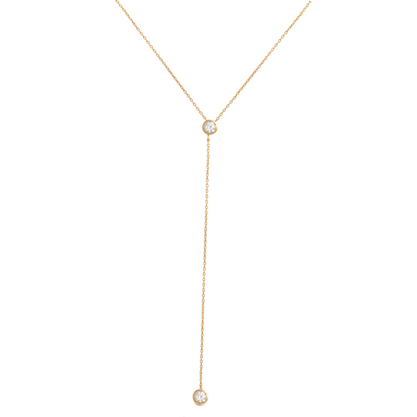 Fashion Sterling Silver Two CZ Stone Y Shape Drop Lariat Choker Necklace