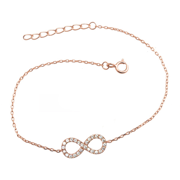 Fine Jewelry 925 Sterling Silver Cubic Zirconia Infinity Bracelet for Women