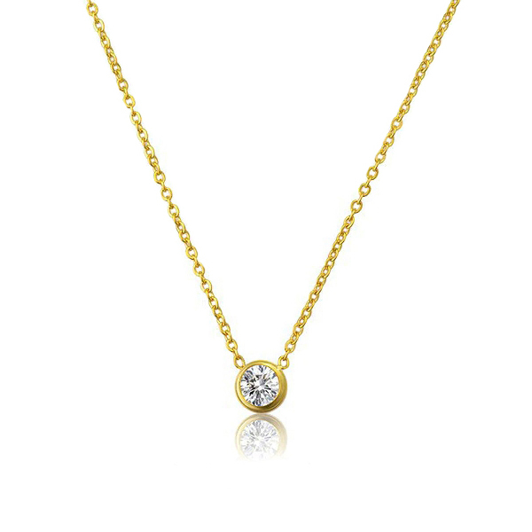 Landou Jewelry 925 Sterling Silver Cubic Zirconia Solitaire Necklace Women