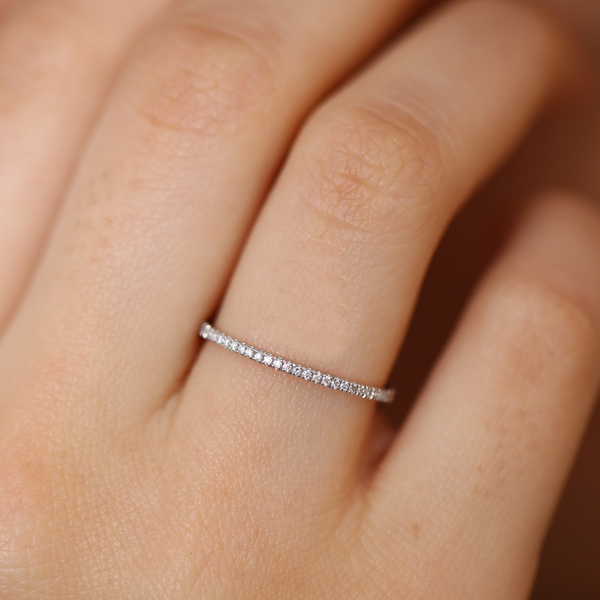 Simple Sterling Silver Cubic Zirconia Thin Half Eternity Stackable Band Rings
