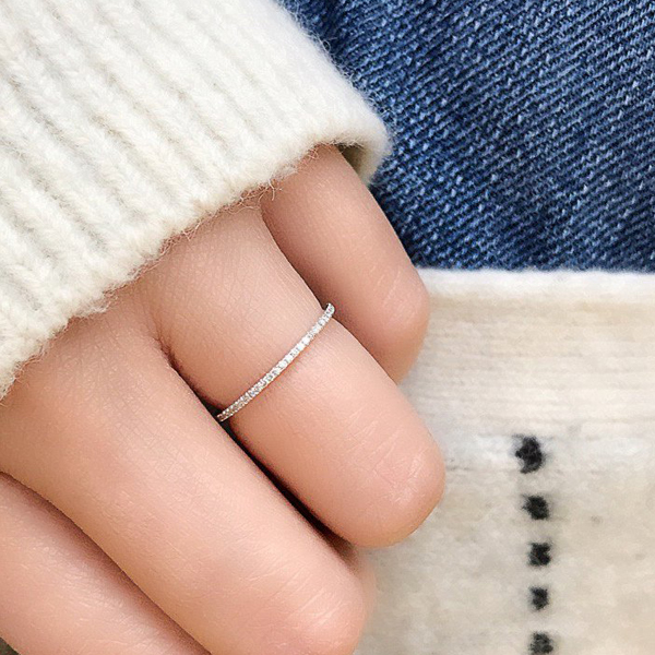 Full CZ Band,925 Sterling Silver Micropave CZ Thin Eternity Band Ring