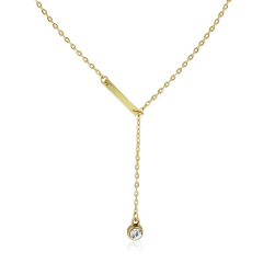 Fine Jewelry 925 Sterling Silver Bar Lariat CZ Drop Necklace for Women