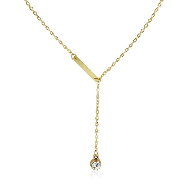Fine Jewelry 925 Sterling Silver Bar Lariat CZ Drop Necklace for Women