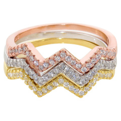 Fashion Sterling Silver Pave Set Cubic Zirconia Chevron Finger Band Ring