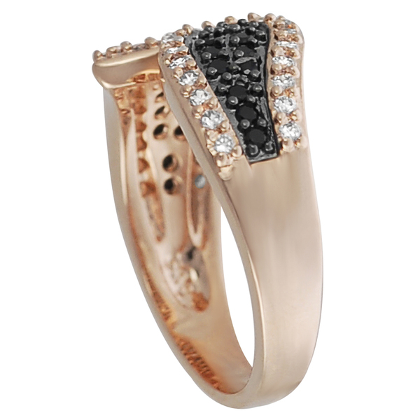 Two Color Plated White and Black Cubic Zirconia Swoop Ring in Sterling Silver