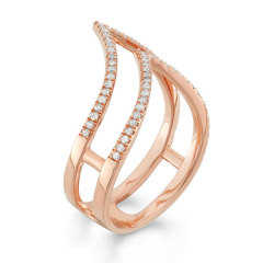 Rose Gold Plated Sterling Silver Cubic Zirconia Double V Shaped Ring