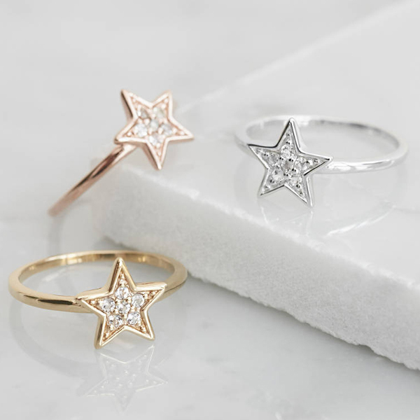 Fine Jewelry Sterling Silver Cubic Zirconia Five-point Star Mini Finger Ring