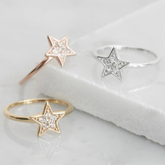 Fine Jewelry Sterling Silver Cubic Zirconia Five-point Star Mini Finger Ring