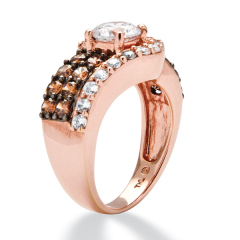 Two-tone Plated Silver White and Chocolate CZ Wedding Ring for Women