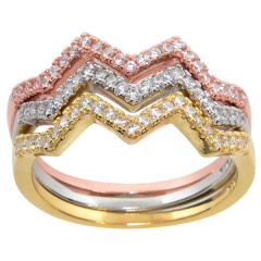 Fashion Sterling Silver Pave Set Cubic Zirconia Chevron Finger Band Ring