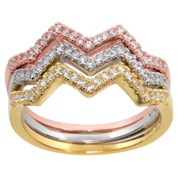 Fashion Sterling Silver Pave Set Cubic Zirconia Chevron Finger Band Ring