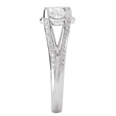 Rhodium Plated Sterling Silver Cubic Zirconia Round Split Shank Bridal Ring Set