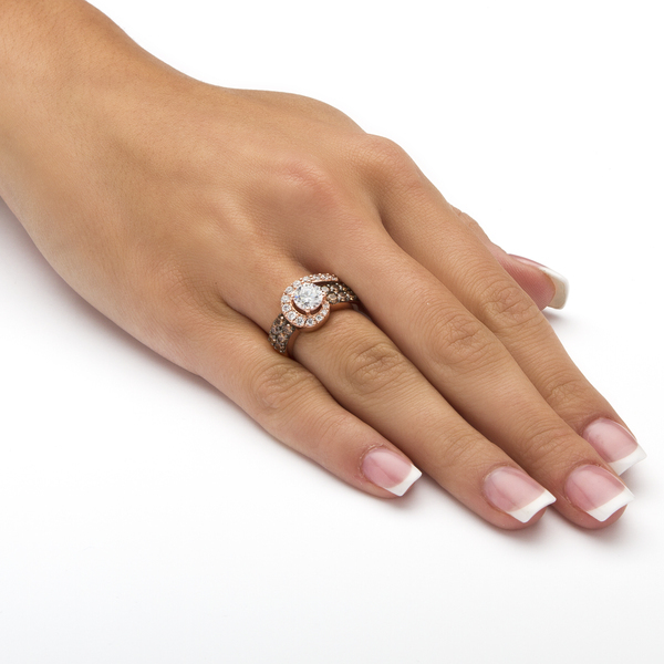 Two-tone Plated Silver White and Chocolate CZ Wedding Ring for Women