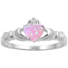 China Wholesale Sterling Silver Heart Fire Opal Claddagh Ring Women