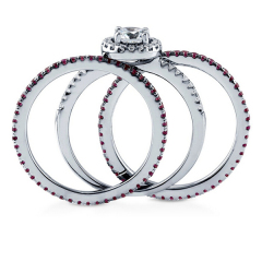 Sterling Silver White and Ruby Cubic Zirconia Halo Ring Set for Wedding