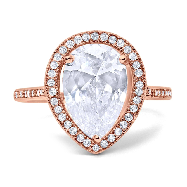 Traditional 925 Sterling Silver Teardrop Fake Diamond Engagement Ring