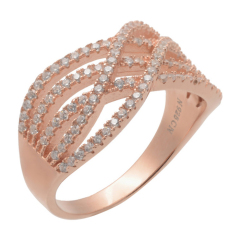Sterling Silver Rose Gold Plated White Cubic Zirconia Vintage Twisting Ring