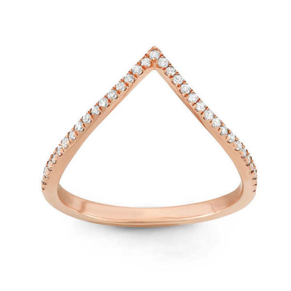 Vintage Design Sterling Silver Cubic Zirconia Women's V Shaped Ring