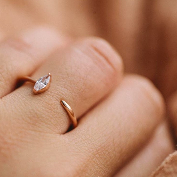 925 Sterling Silver Gold Over Solitaire Dainty Open Ring Adjustable Size