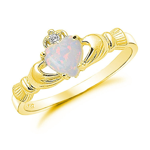 China Wholesale Sterling Silver Heart Fire Opal Claddagh Ring Women
