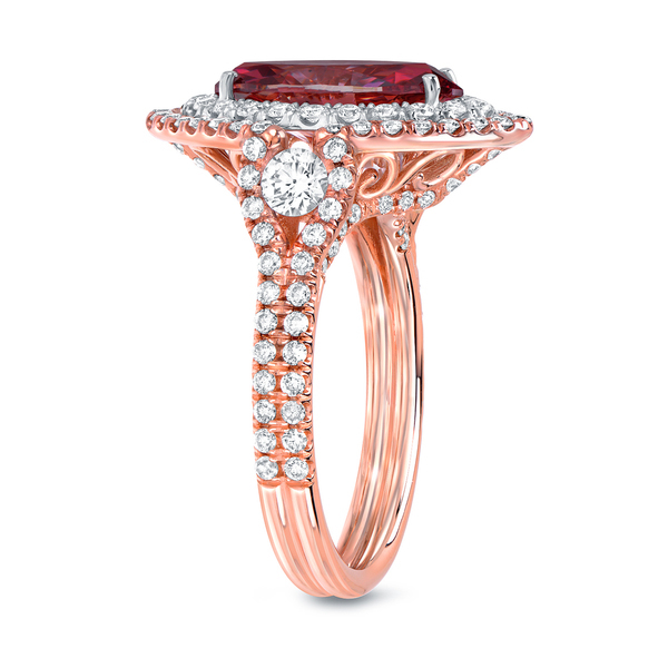 Bridal Jewelry Sterling Silver Ruby Cubic Zirconia Double Halo Wedding Ring Set
