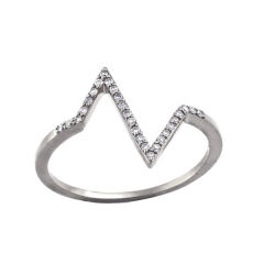 Sterling Silver Cubic Zirconia Zig Zag Stackable Heartbeart Finger Ring
