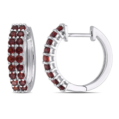 Landou Jewelry Sterling Silver Garnet Cubic Zirconia Hoop Huggie Earrings