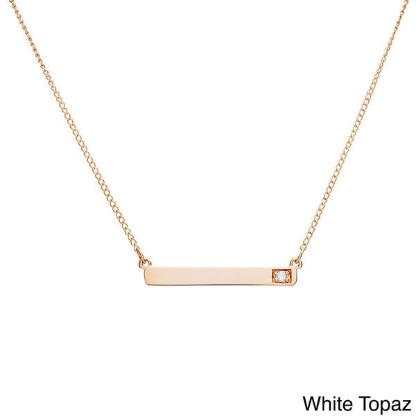 14K Gold Plated Sterling Silver Cubic Zirconia Birthstone Bar Necklace