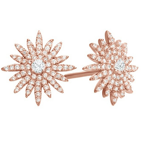 White Cubic Zirconia Rose Gold Starburst Stud Earrings in Sterling Silver