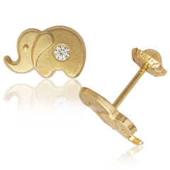 14K Matt Gold Sterling Silver Cubic Zirconia Elephant Stud Earrings for Little Girl