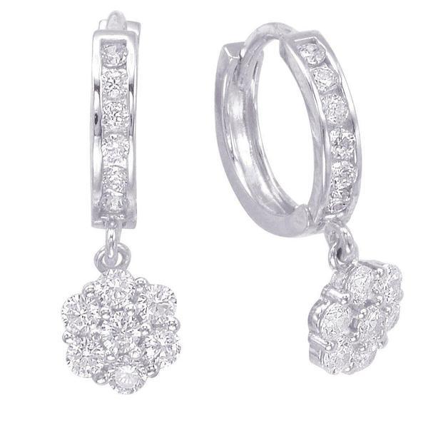 Fancy Sterling Silver Cubic Zirconia Tiny Disc Dangling Hoop Earrings for Women