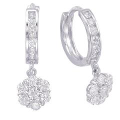 Fancy Sterling Silver Cubic Zirconia Tiny Disc Dangling Hoop Earrings for Women