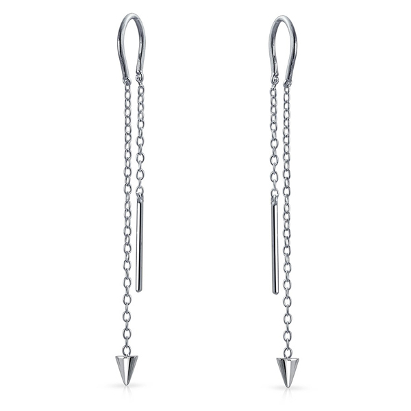 Modern 925 Sterling Silver Spike Long Chain Threader Earrings for Women