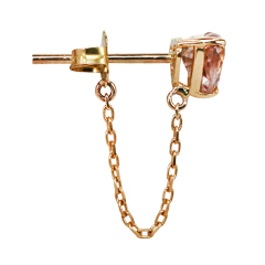 Women Sterling Silver Pink Stone Heart Shaped Hanging Chain Stud Earrings
