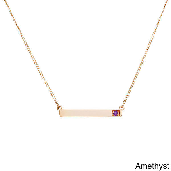 14K Gold Plated Sterling Silver Cubic Zirconia Birthstone Bar Necklace