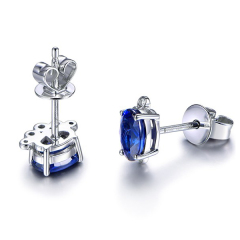 Tiny 925 Sterling Silver Bluestone Sapphire Stud Earrings for Little Girl