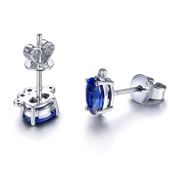 Tiny 925 Sterling Silver Bluestone Sapphire Stud Earrings for Little Girl
