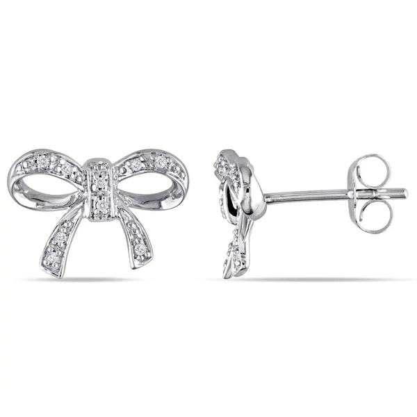 Women Jewelry Sterling Silver Cubic Zirconia Bowknot Stud Earrings