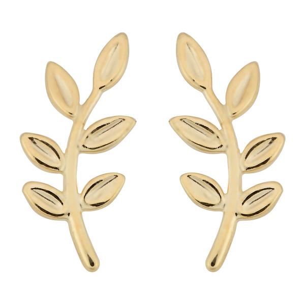 China Manufacturer Sterling Silver 14K Gold Olive Branch Leaf Stud Earrings