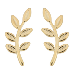 China Manufacturer Sterling Silver 14K Gold Olive Branch Leaf Stud Earrings