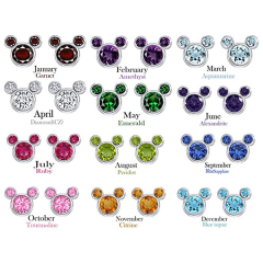 Petite 925 Sterling Silver Birthstone Cubic Zirconia Mickey Mouse Stud Earrings