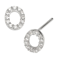 Sterling Silver Cubic Zirconia Letter of an Alphbet O Small Stud Earrings