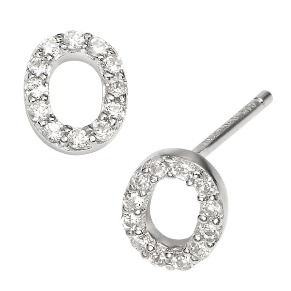 Sterling Silver Cubic Zirconia Letter of an Alphbet O Small Stud Earrings