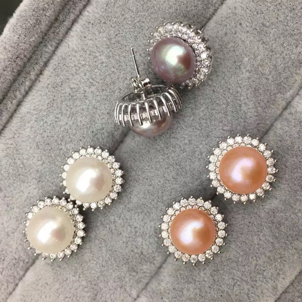 Sterling Silver Cubic Zirconia Freshwater Pearl Diana Stud Earrings Women