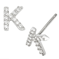 Sterling Silver Cubic Zirconia Letter of an Alphbet K Small Stud Earrings