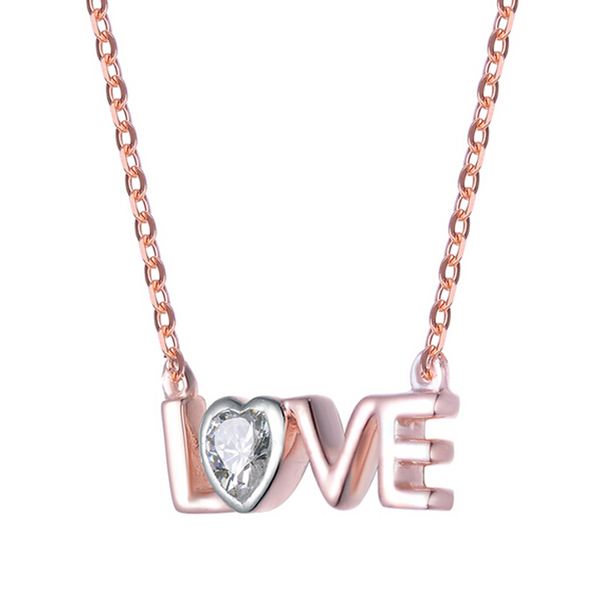 Fashion Jewelry Sterling Silver Heart Cubic Zirconia Love Necklace for Her