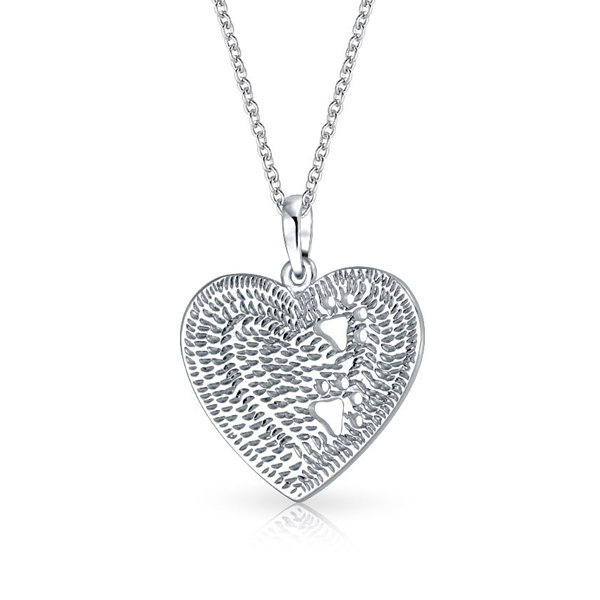 High Polish 925 Sterling Silver Cut-out Paw Print Heart Pendant Necklace