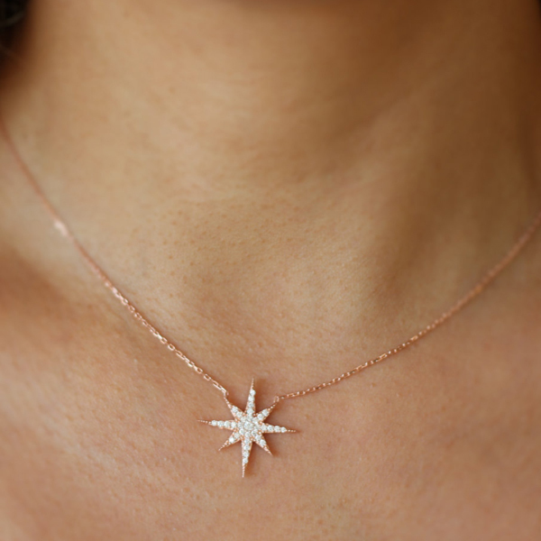 Popular Sterling Silver Cubic Zirconia Starburst Choker Necklace Women