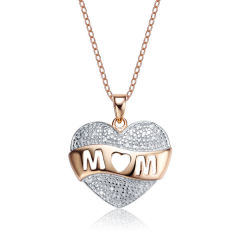 Sterling Silver Two Tone Plated Cubic Zirconia Heart Mom Necklace